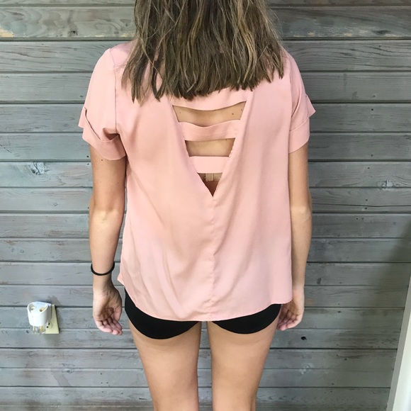 Tops Pastel Pink Slip Cut Out Back Shirt Poshmark